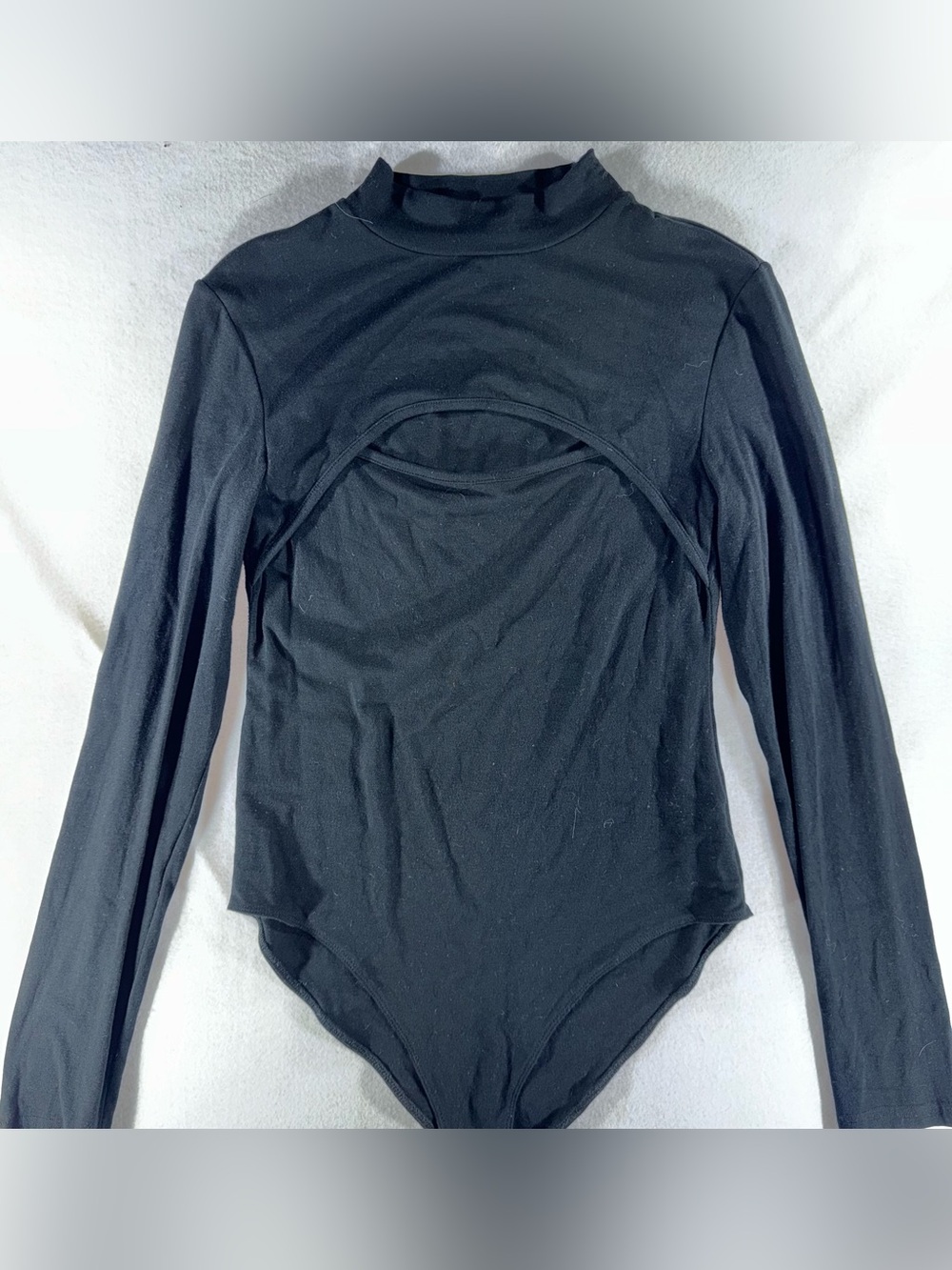 Black Long-Sleeve Mock Neck keyhole Bodysuit Cutout cleavage business night out